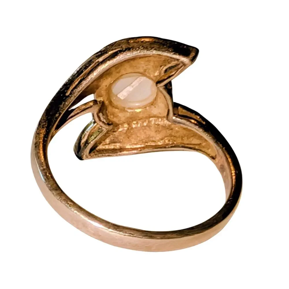 Sterling Silver Mother of Pearl Leaf Pattern Ring Size 9 Thailand